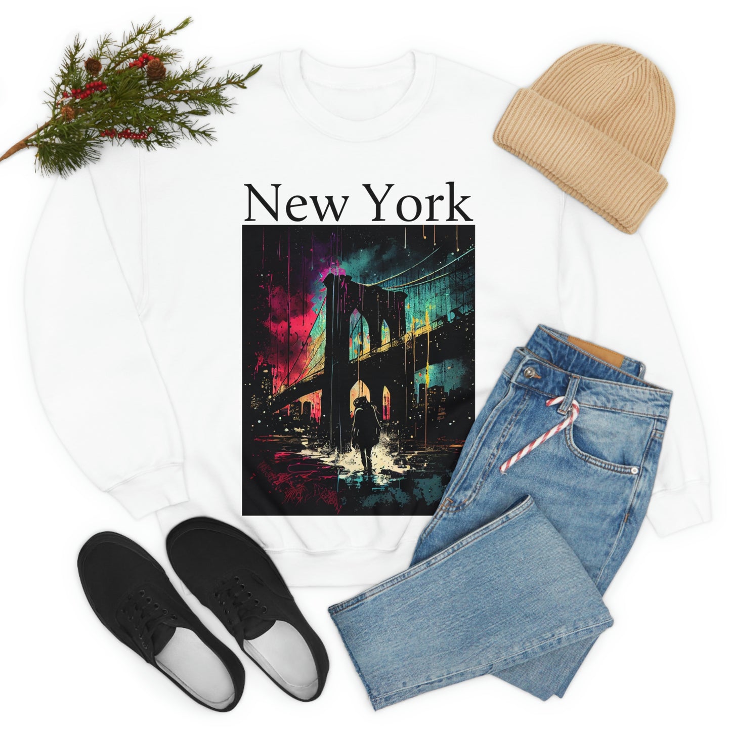 Only New Yorkers Know The Magic Of The Brooklyn Bridge. Original Art. Unisex Heavy Blend Crewneck Sweatshirt.