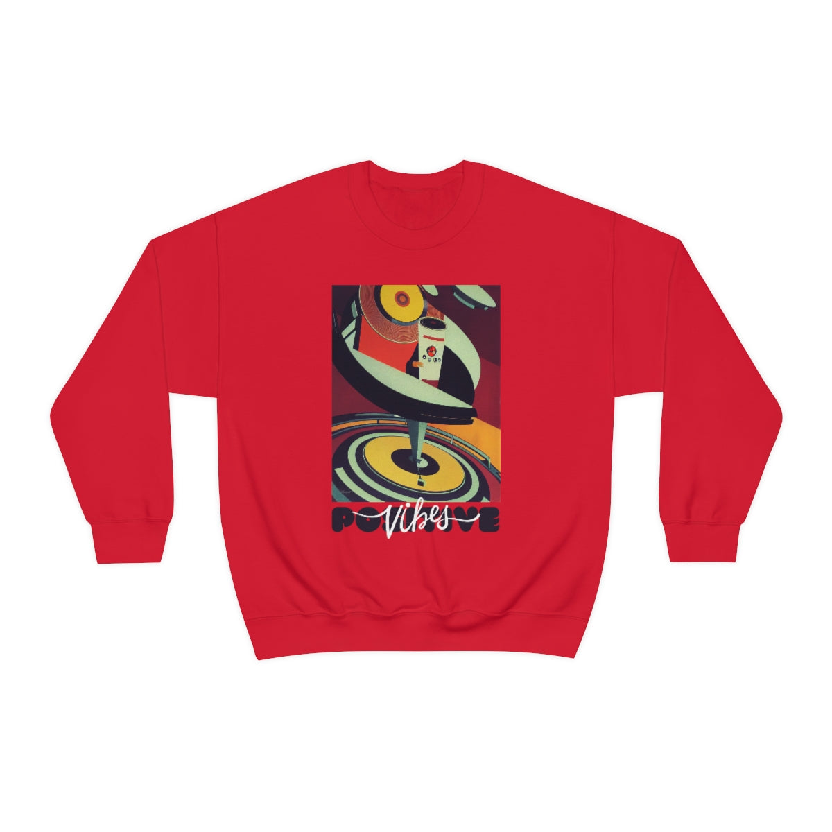 Positive Vibes - Retro Vinyl Music Records Original Art. Unisex Heavy Blend Crewneck Sweatshirt.