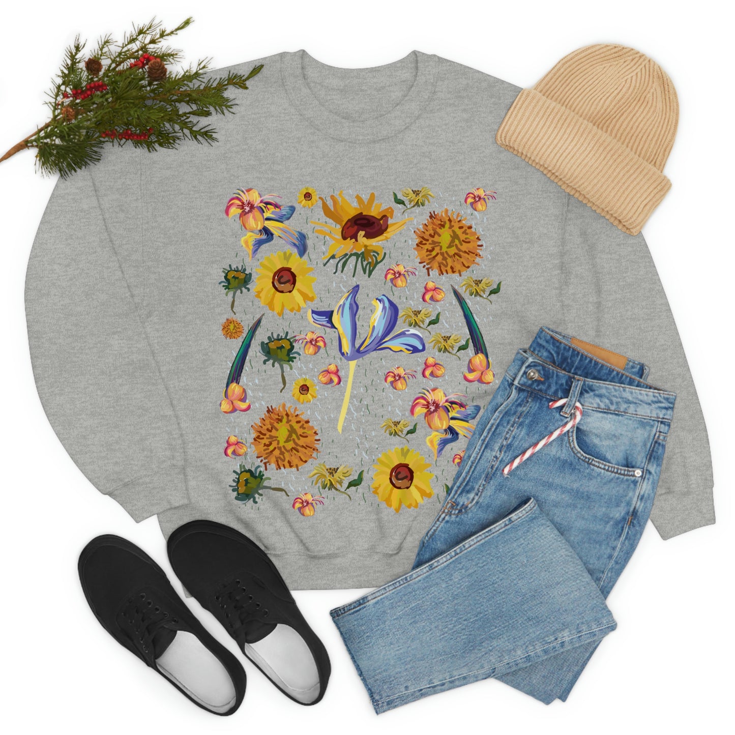 Wildflowers Original Art Inspired by Vincent van Gogh Paintings. Unisex Heavy Blend Crewneck Sweatshirt.