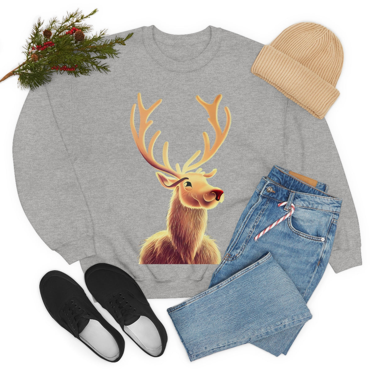 Reindeer Christmas Original Art. Unisex Heavy Blend Crewneck Sweatshirt.
