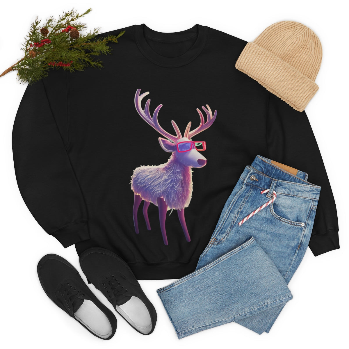 Reindeer In Style. Original Art. Unisex Heavy Blend Crewneck Sweatshirt.