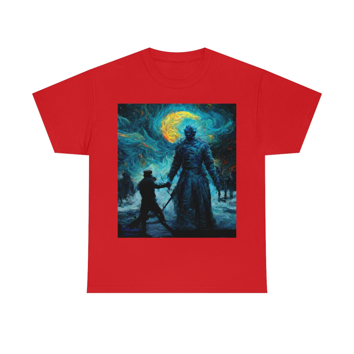 Starry Night Van Gogh Reimagining the Night King Final Battle. Original Art. Unisex Heavy Cotton Tee.