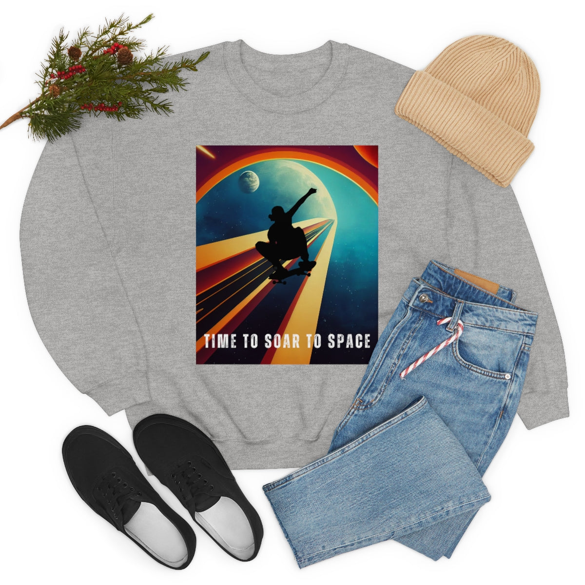 Time To Soar To Space - Skateboard Retro Design And Original Art. Unisex Heavy Blend Crewneck Sweatshirt.