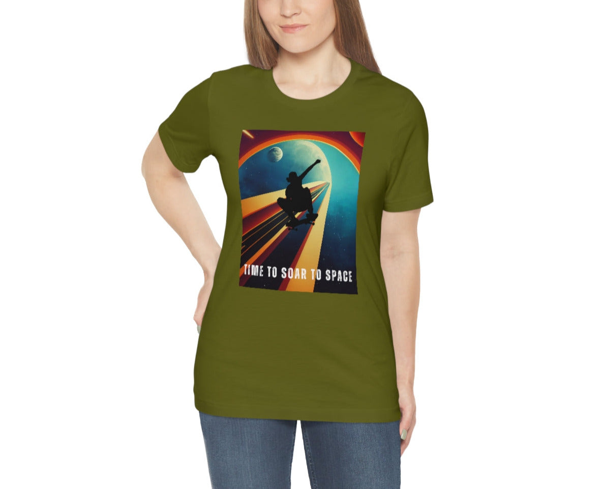 Time To Soar To Space - Skateboard Retro Design And Original Art. Unisex Jersey Short Sleeve Tee.