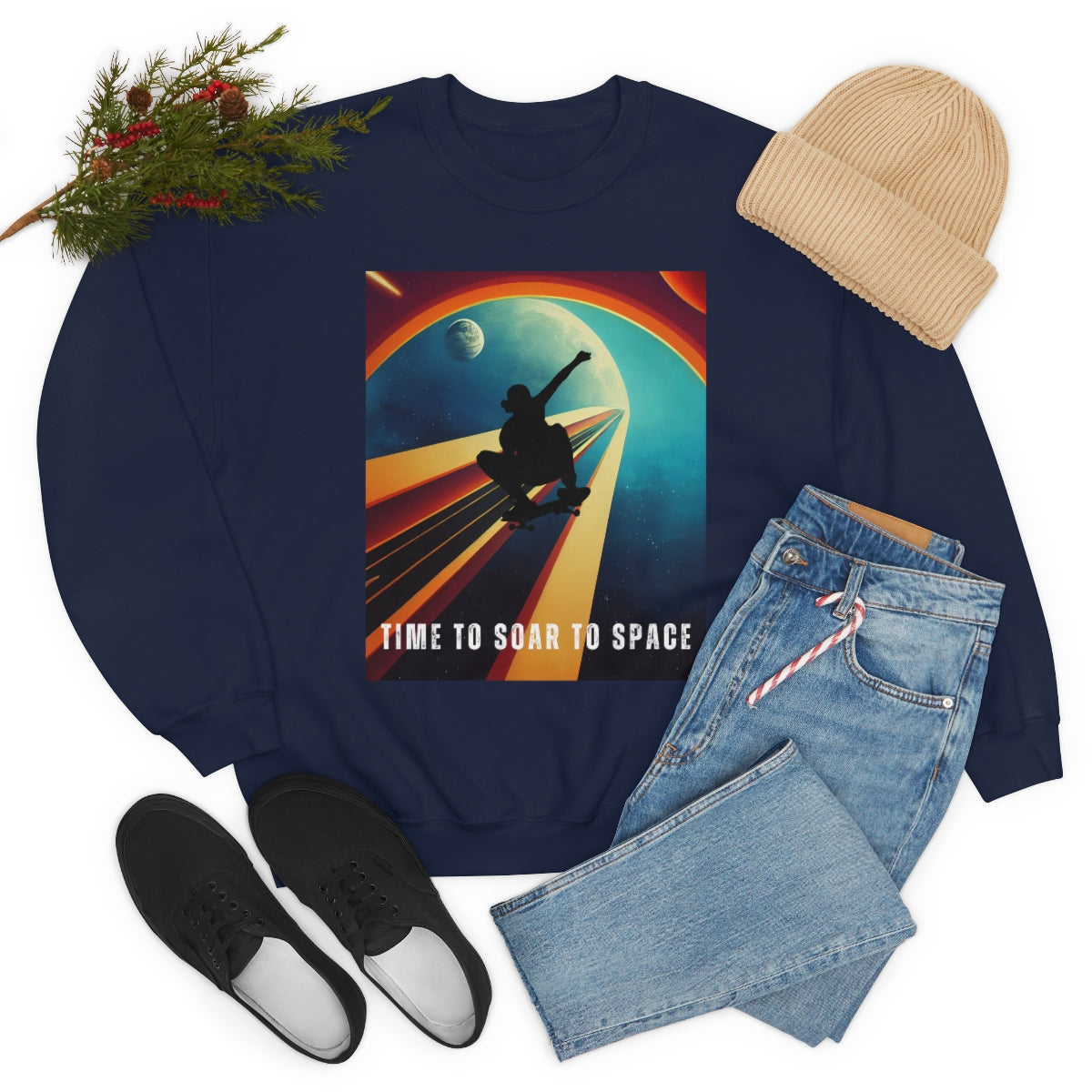 Time To Soar To Space - Skateboard Retro Design And Original Art. Unisex Heavy Blend Crewneck Sweatshirt.