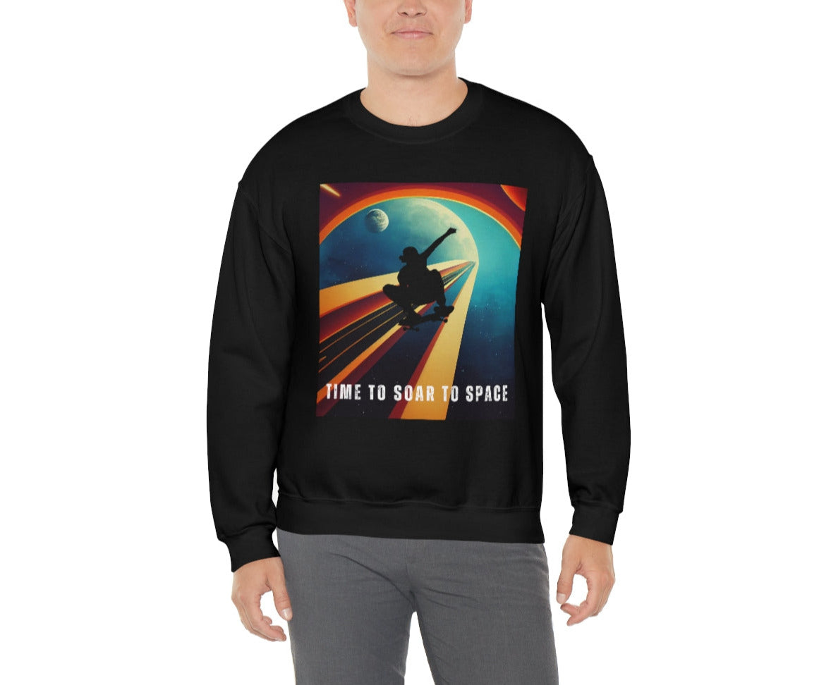 Time To Soar To Space - Skateboard Retro Design And Original Art. Unisex Heavy Blend Crewneck Sweatshirt.