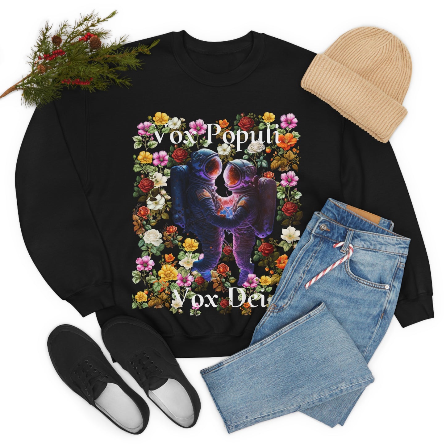 Flowers in Zero-G: A Cosmic Love Story. Original Art. Unisex Heavy Blend Crewneck Sweatshirt.