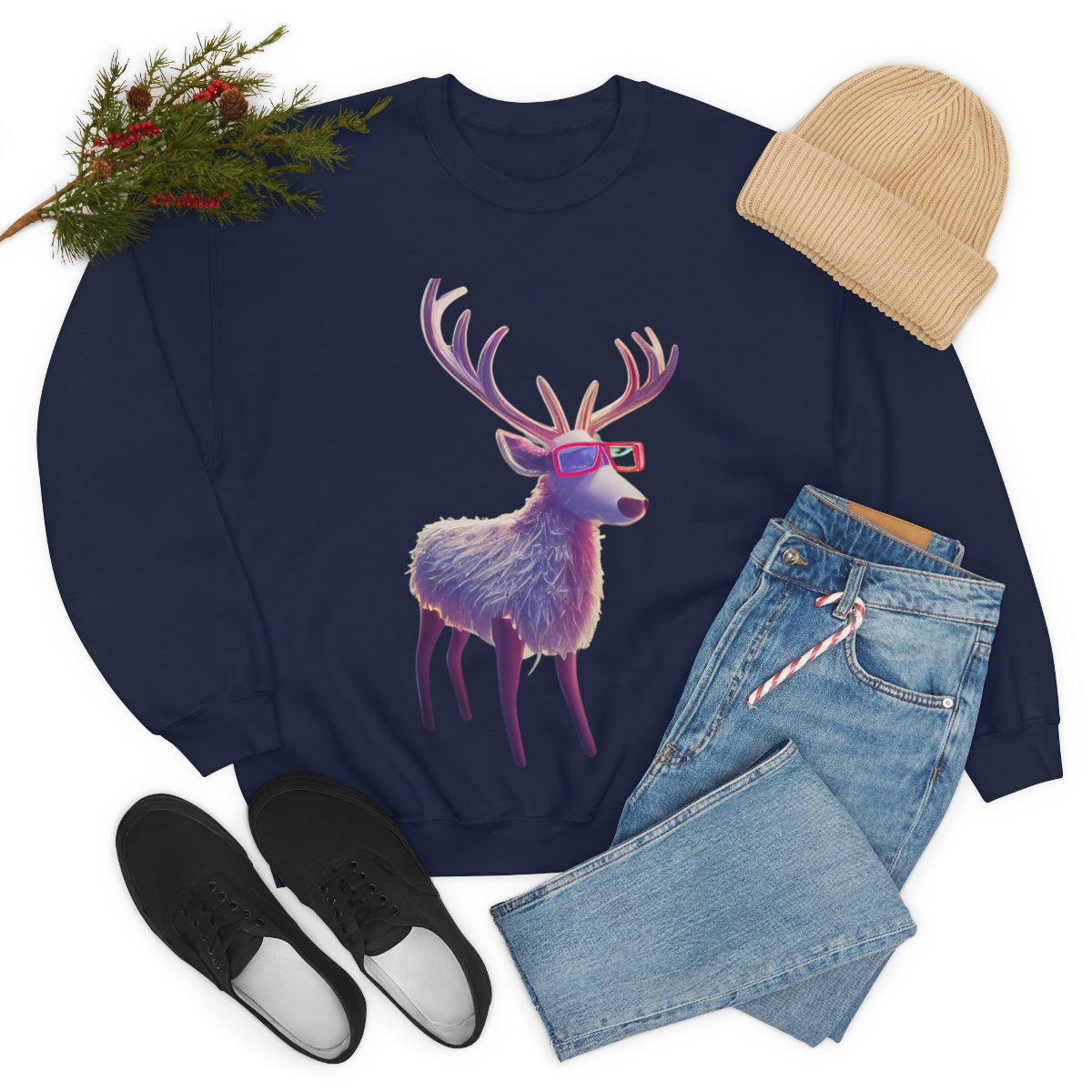 Reindeer In Style. Original Art. Unisex Heavy Blend Crewneck Sweatshirt.