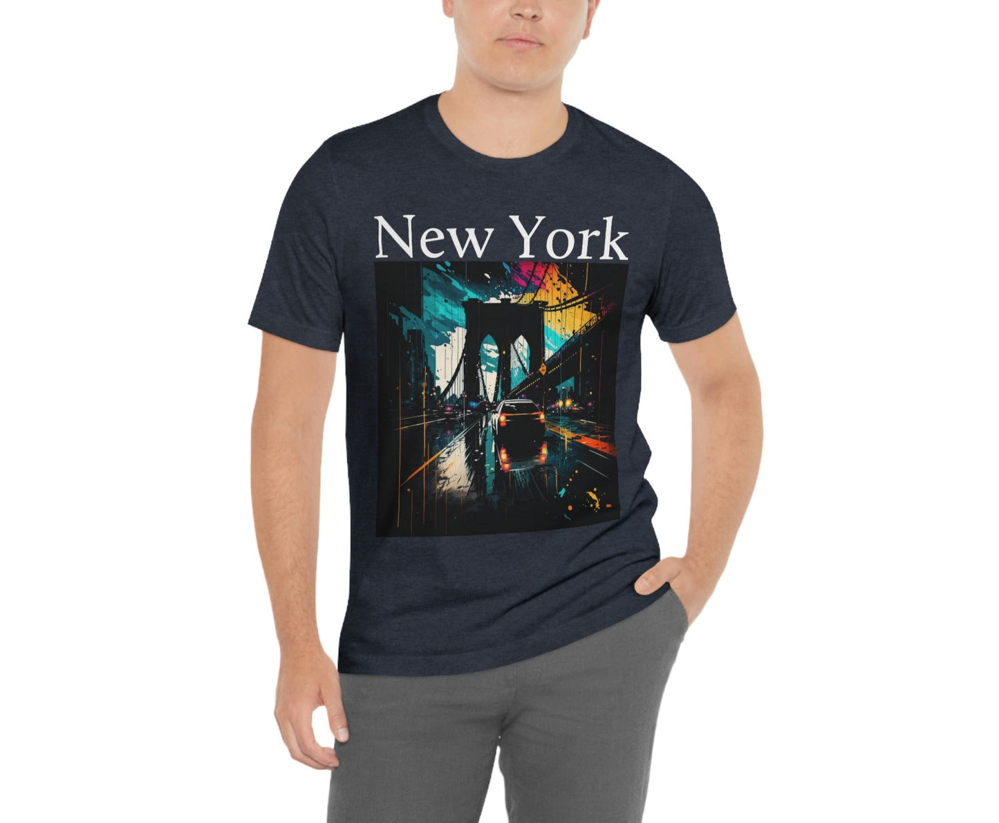 Rushing The Brooklyn Bridge, New York City. Unisex Jersey Short Sleeve Tee.