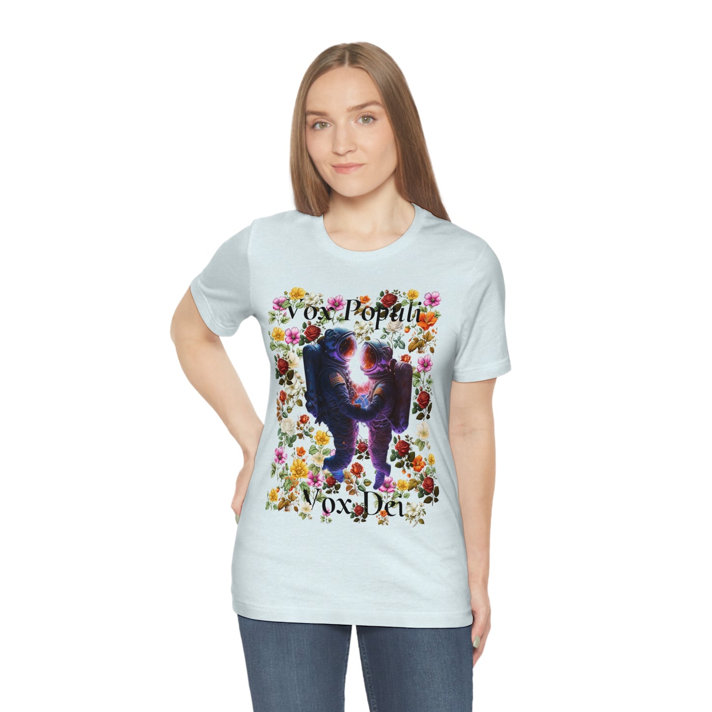 Flowers in Zero-G: A Cosmic Love Story. Original Art. Unisex Jersey Short Sleeve Tee.