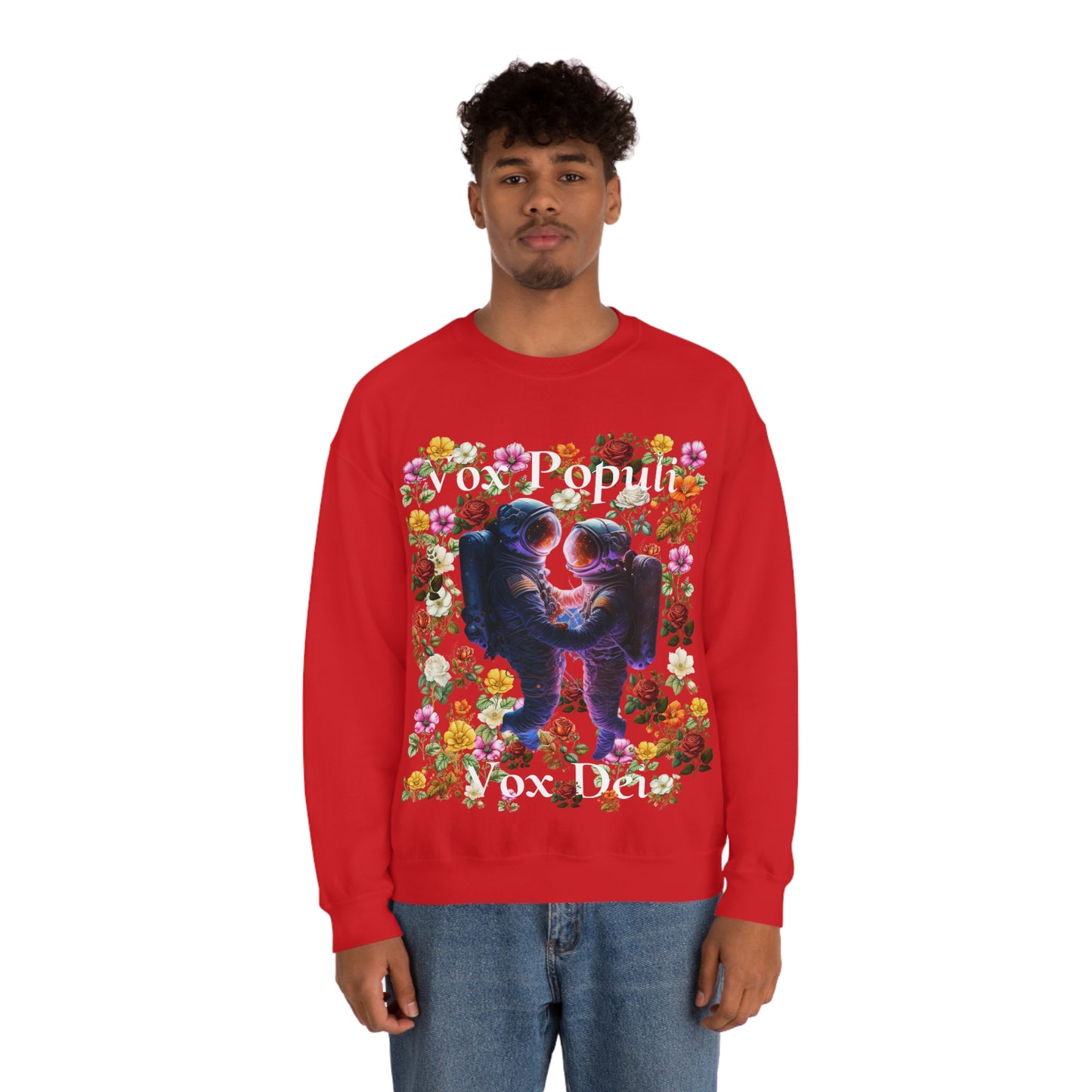 Flowers in Zero-G: A Cosmic Love Story. Original Art. Unisex Heavy Blend Crewneck Sweatshirt.