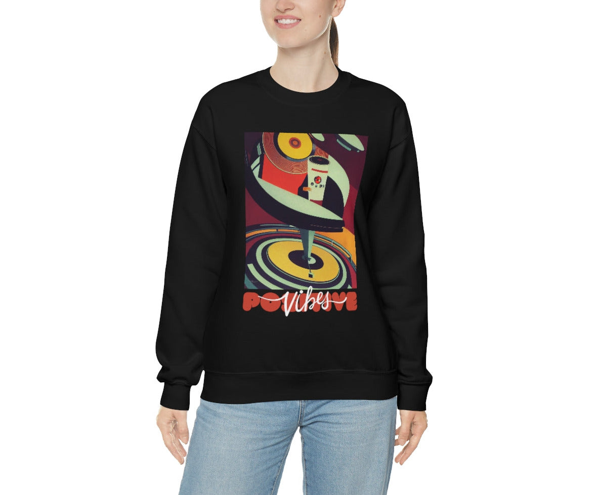 Positive Vibes - Retro Vinyl Music Records Original Art. Unisex Heavy Blend Crewneck Sweatshirt.