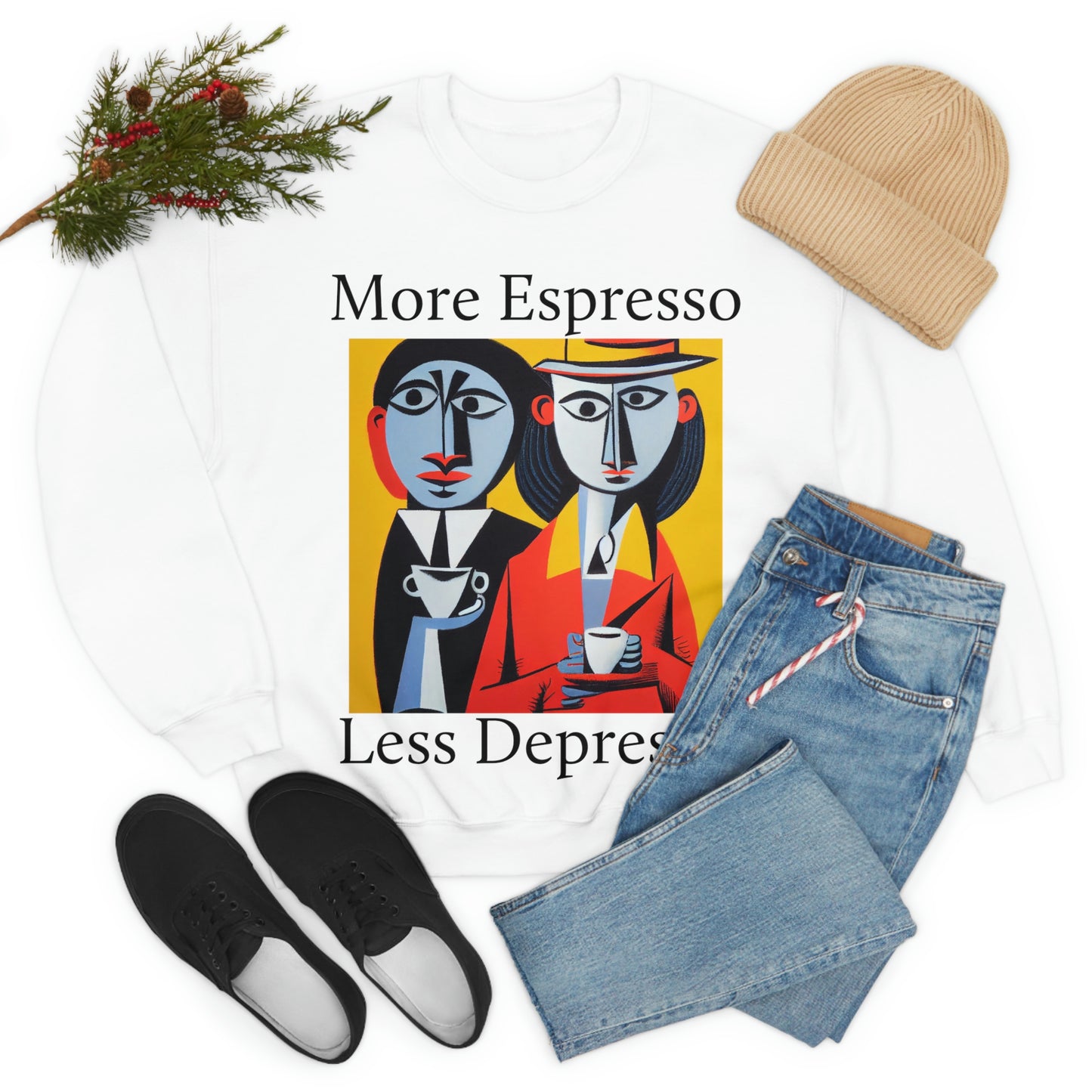 A Cup Of Coffee Can Solve Anything. Original Art. Unisex Heavy Blend Crewneck Sweatshirt.