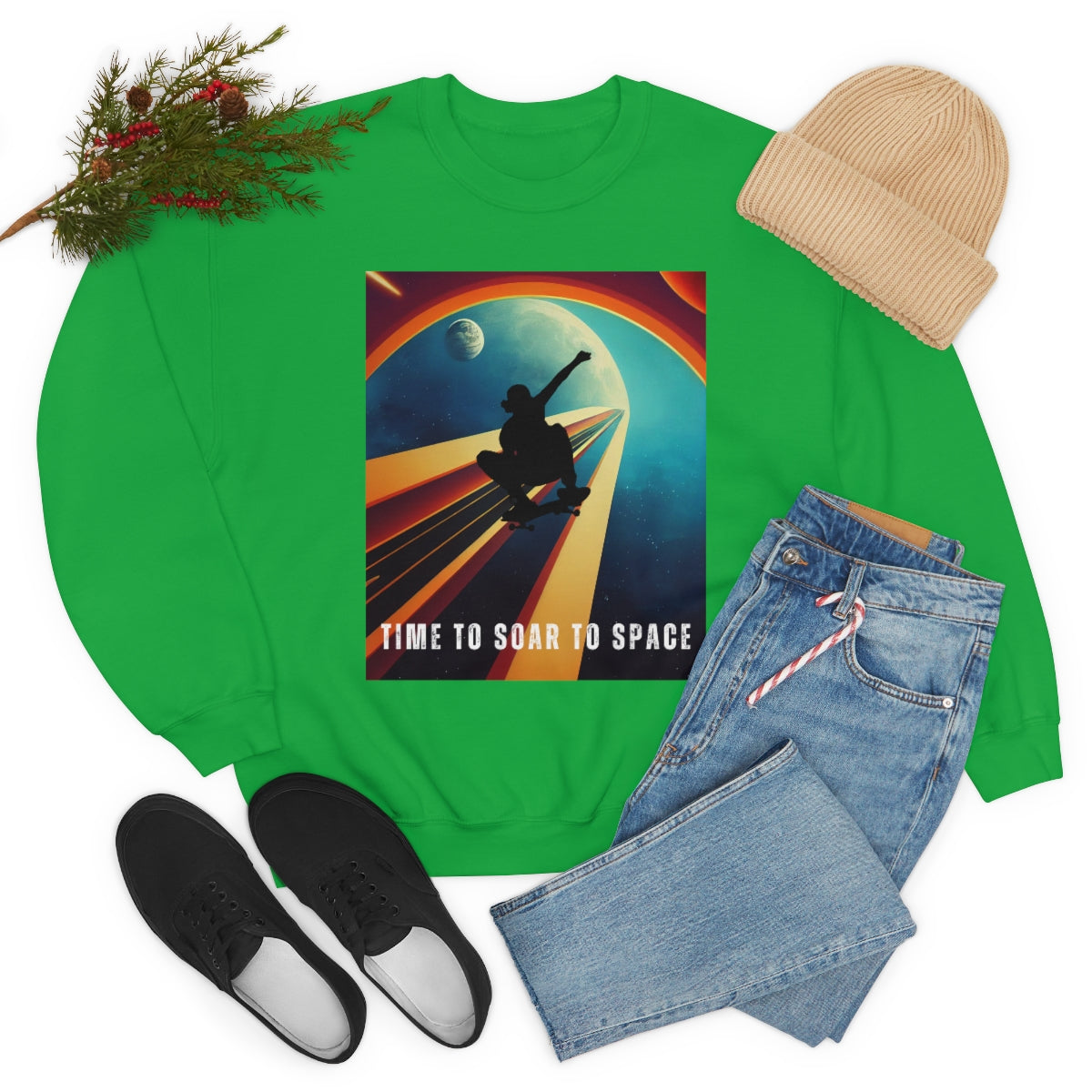 Time To Soar To Space - Skateboard Retro Design And Original Art. Unisex Heavy Blend Crewneck Sweatshirt.