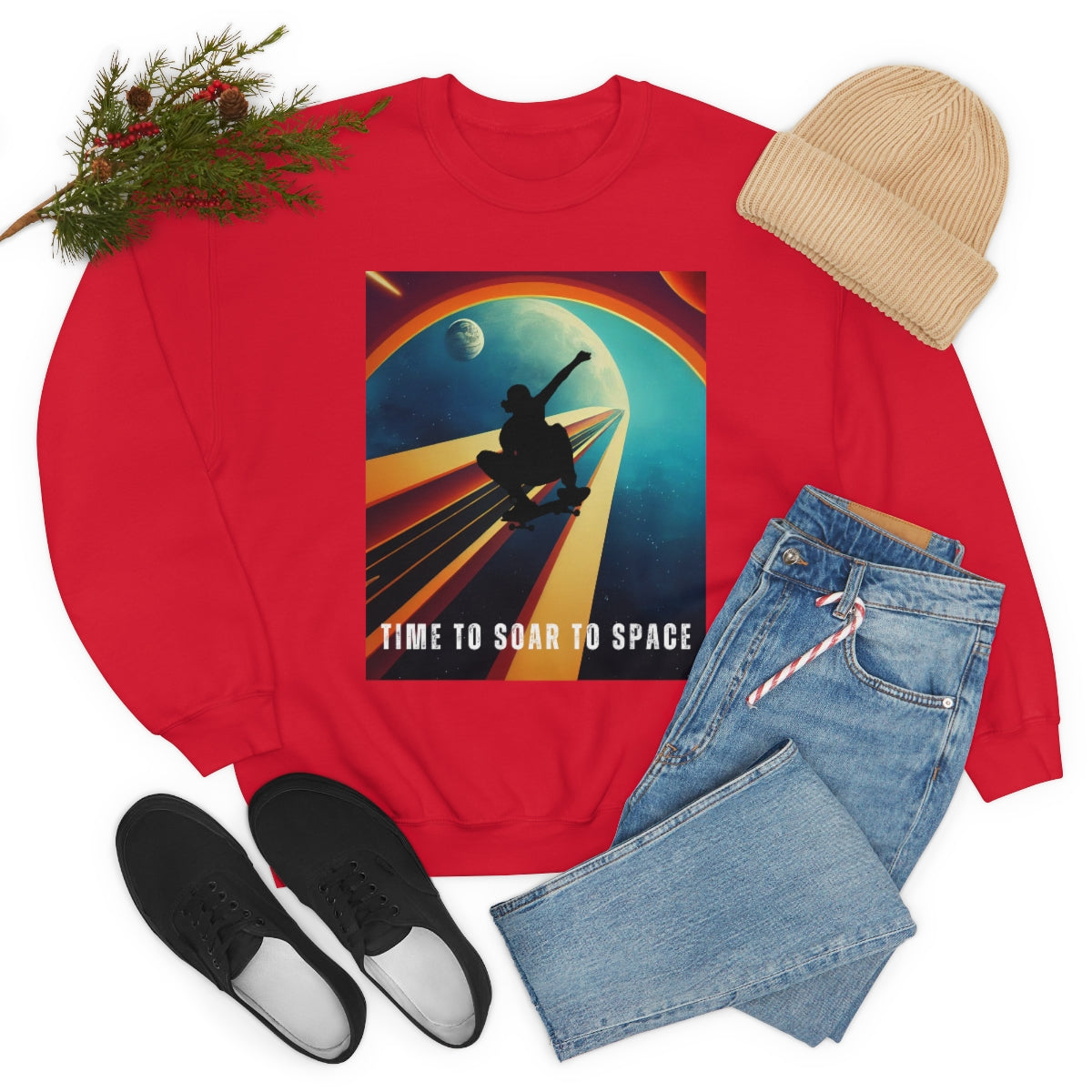 Time To Soar To Space - Skateboard Retro Design And Original Art. Unisex Heavy Blend Crewneck Sweatshirt.