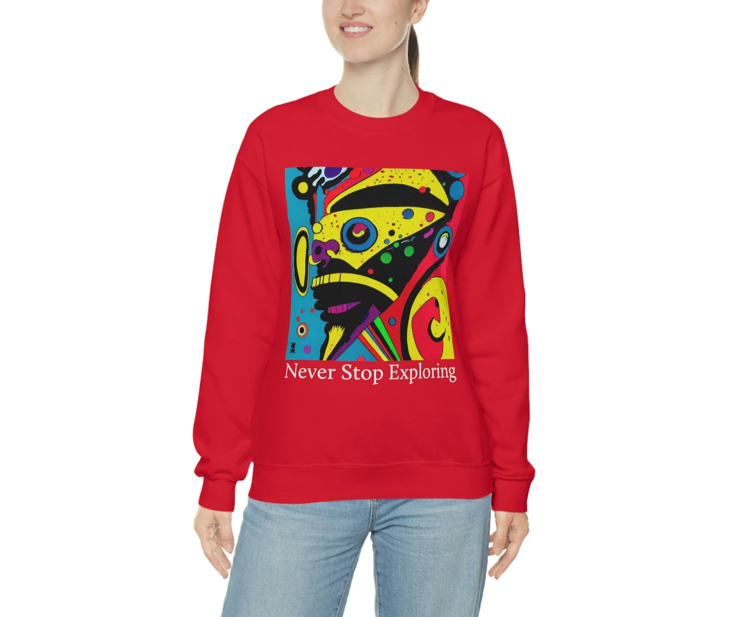 Never Stop Exploring. Original Art. Unisex Heavy Blend Crewneck Sweatshirt.