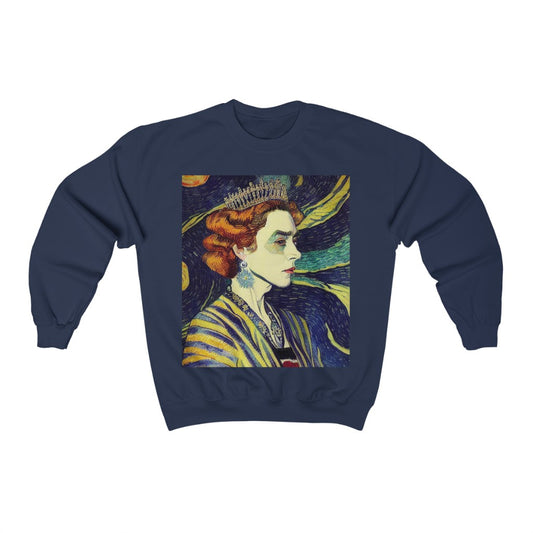 Queen Elizabeth II Portrait Inspired by Vincent van Gogh. Original Artwork. Unisex Heavy Blend™ Crewneck Sweatshirt.