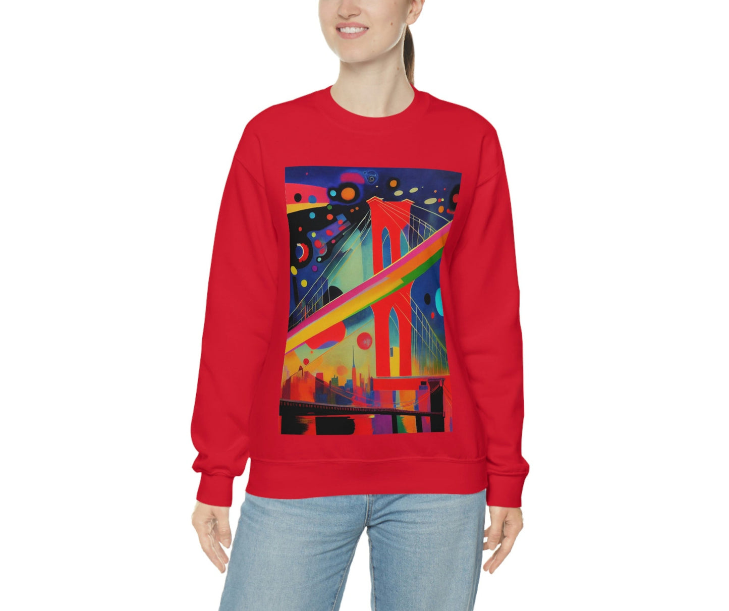 The Brooklyn Bridge, New York City. Cubism Original Art. Unisex Heavy Blend Crewneck Sweatshirt.