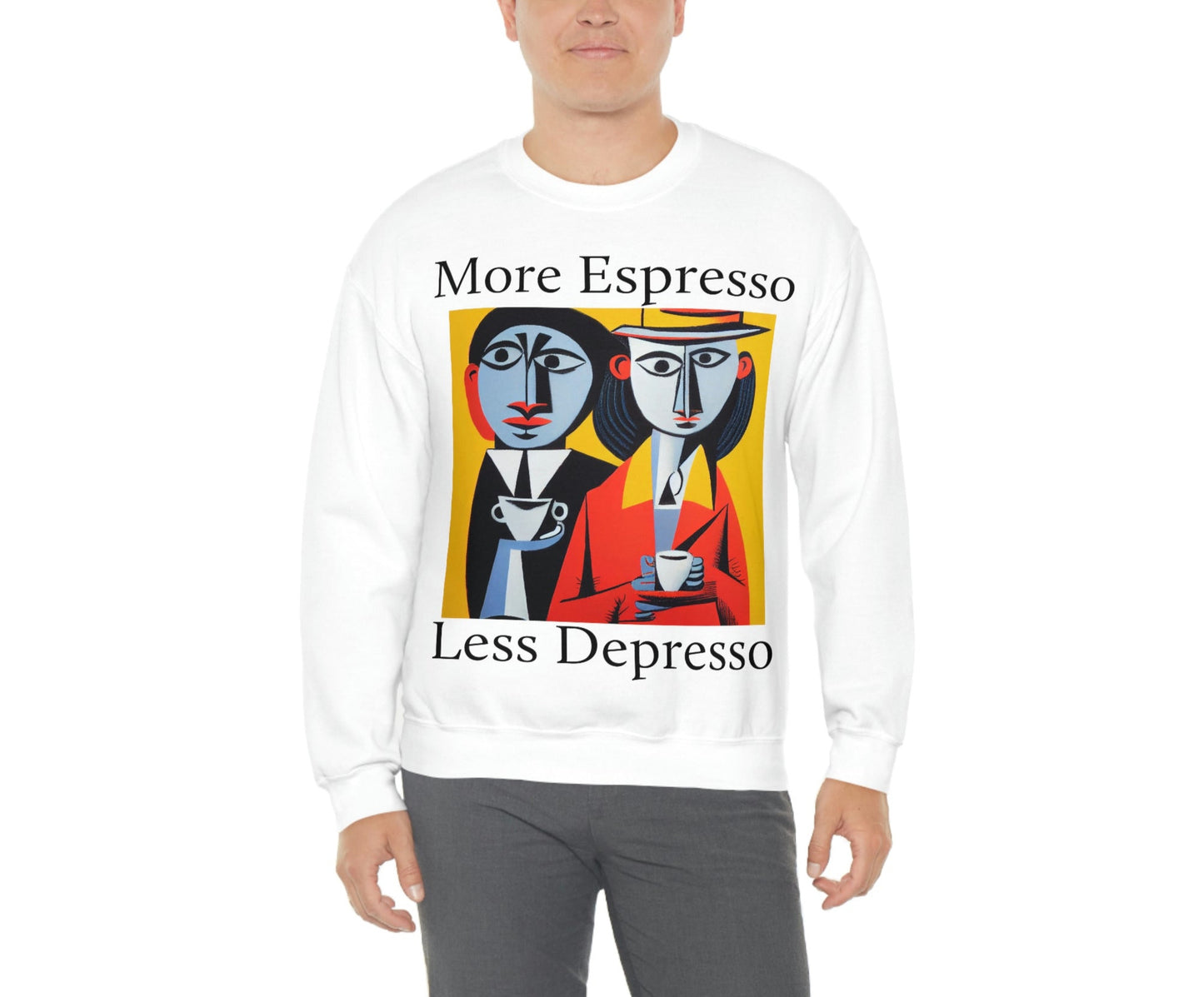 A Cup Of Coffee Can Solve Anything. Original Art. Unisex Heavy Blend Crewneck Sweatshirt.