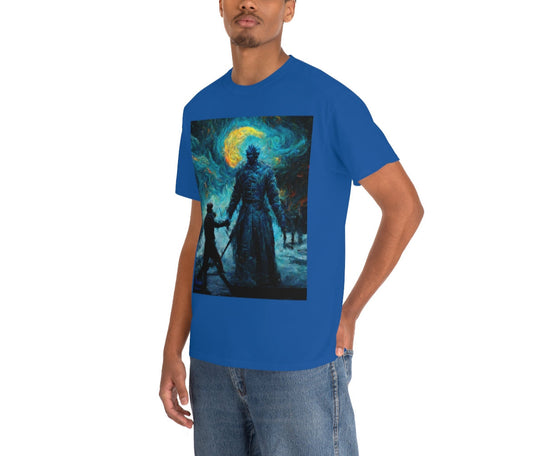 Starry Night Van Gogh Reimagining the Night King Final Battle. Original Art. Unisex Heavy Cotton Tee.