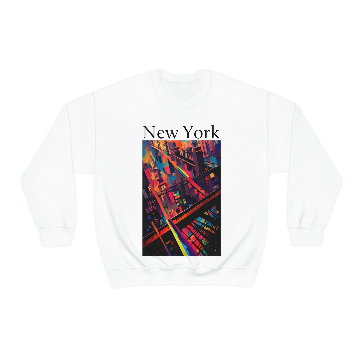 New York Historic Brooklyn Bridge In A Cubism Original Art. Unisex Heavy Blend Crewneck Sweatshirt.