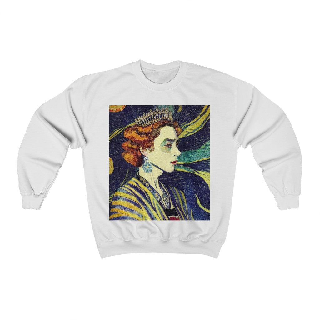 Queen Elizabeth II Portrait Inspired by Vincent van Gogh. Original Artwork. Unisex Heavy Blend™ Crewneck Sweatshirt.