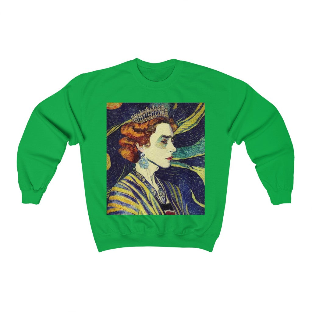 Queen Elizabeth II Portrait Inspired by Vincent van Gogh. Original Artwork. Unisex Heavy Blend™ Crewneck Sweatshirt.