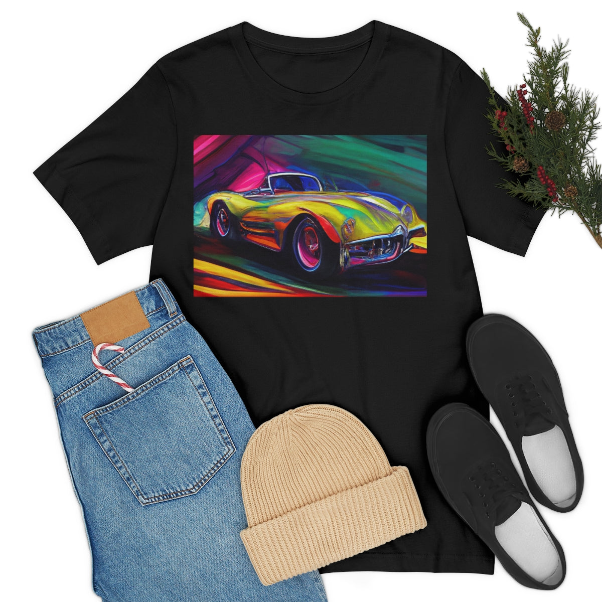 Rushing Vintage Car. Original Art. Unisex Jersey Short Sleeve Tee.