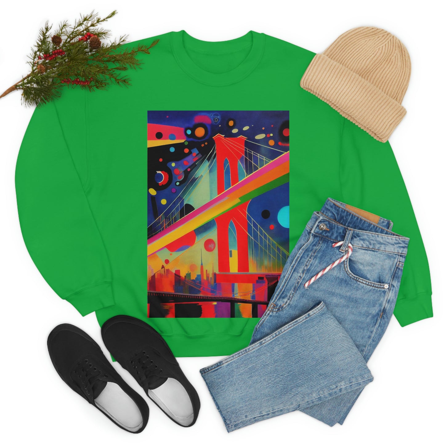 The Brooklyn Bridge, New York City. Cubism Original Art. Unisex Heavy Blend Crewneck Sweatshirt.