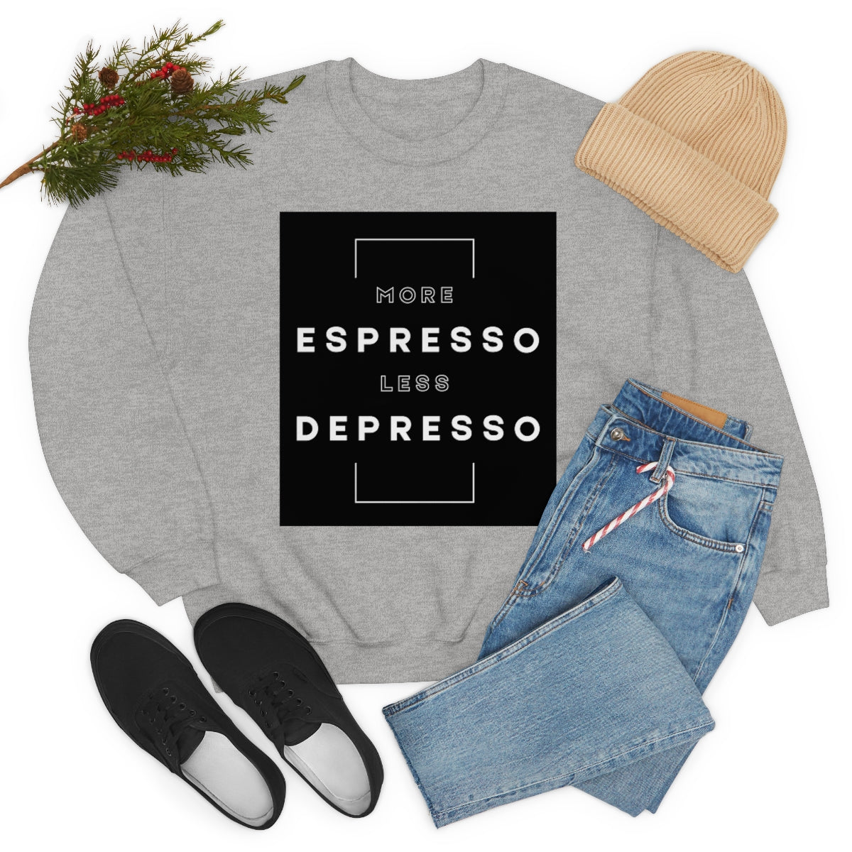 More Espresso Less Depresso. Unisex Heavy Blend Crewneck Sweatshirt.