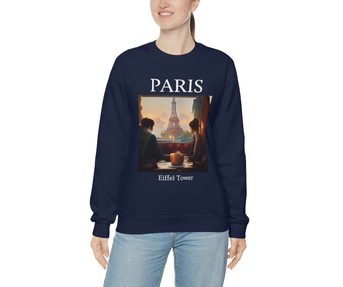 Coffee At Eiffel Tower In Paris - Original Art. Unisex Heavy Blend Crewneck Sweatshirt.