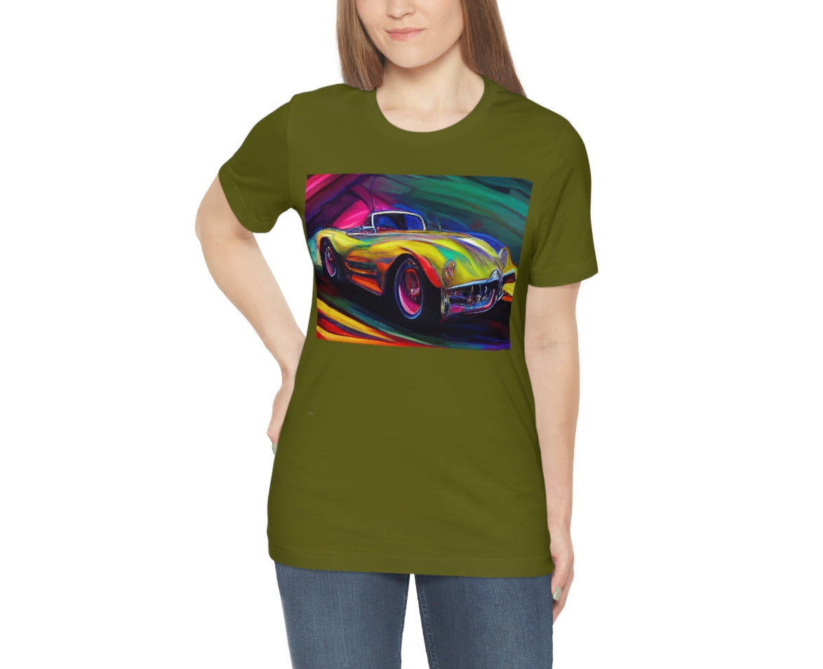 Rushing Vintage Car. Original Art. Unisex Jersey Short Sleeve Tee.