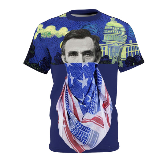 Abraham Lincoln Rebellion Original Art. Unisex AOP Cut & Sew Tee.