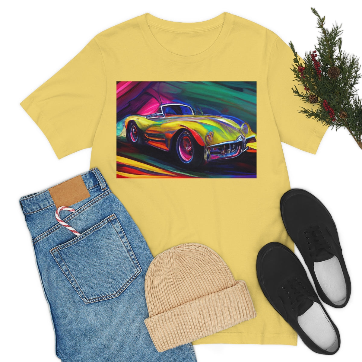 Rushing Vintage Car. Original Art. Unisex Jersey Short Sleeve Tee.