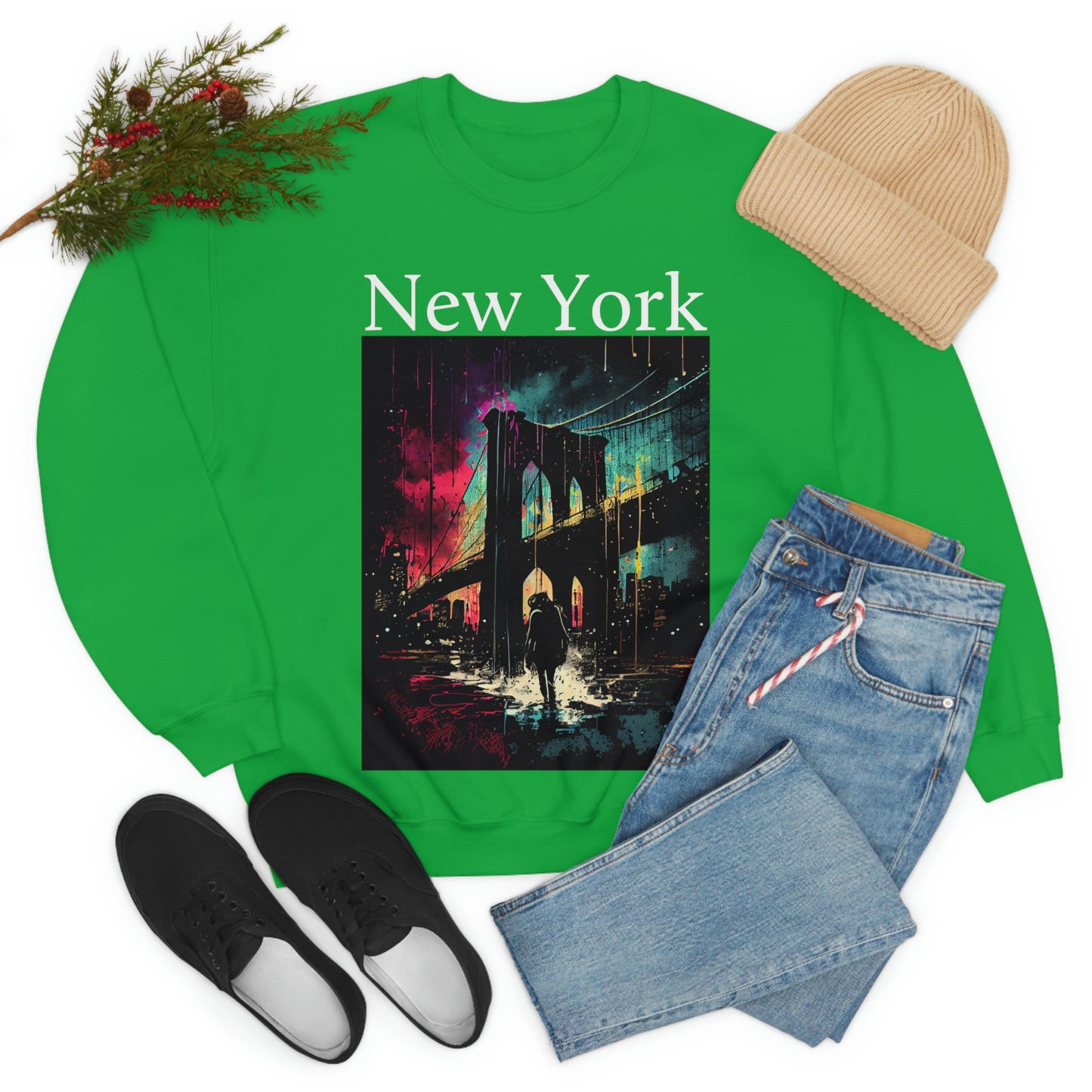Only New Yorkers Know The Magic Of The Brooklyn Bridge. Original Art. Unisex Heavy Blend Crewneck Sweatshirt.