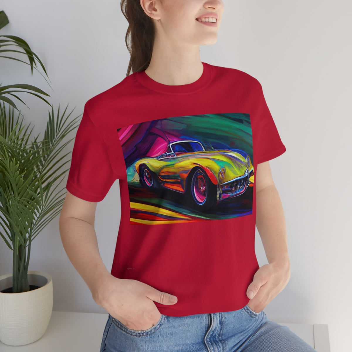 Rushing Vintage Car. Original Art. Unisex Jersey Short Sleeve Tee.