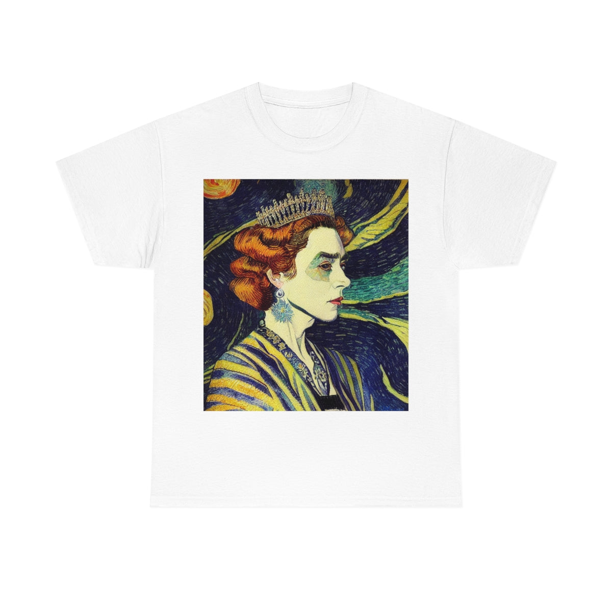 Queen Elizabeth II Portrait Inspired by Vincent van Gogh. Original Artwork. Unisex Heavy Cotton Tee.