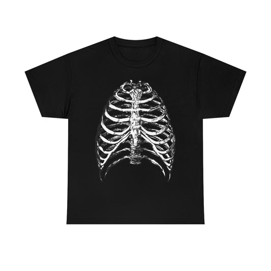 Skeleton Shirt. Halloween Easy Costume on Rib Cage. Unisex Heavy Cotton Tee.
