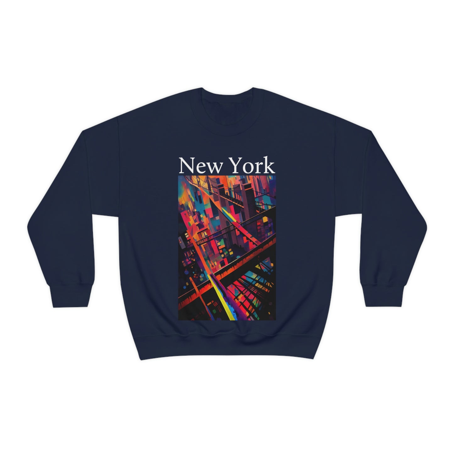 New York Historic Brooklyn Bridge In A Cubism Original Art. Unisex Heavy Blend Crewneck Sweatshirt.