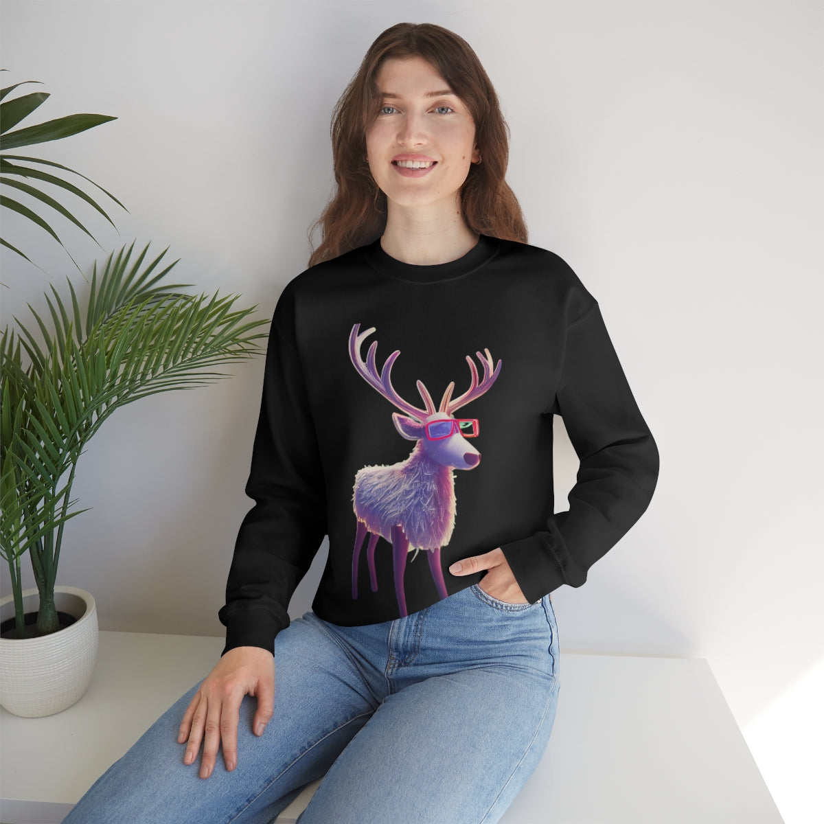 Reindeer In Style. Original Art. Unisex Heavy Blend Crewneck Sweatshirt.