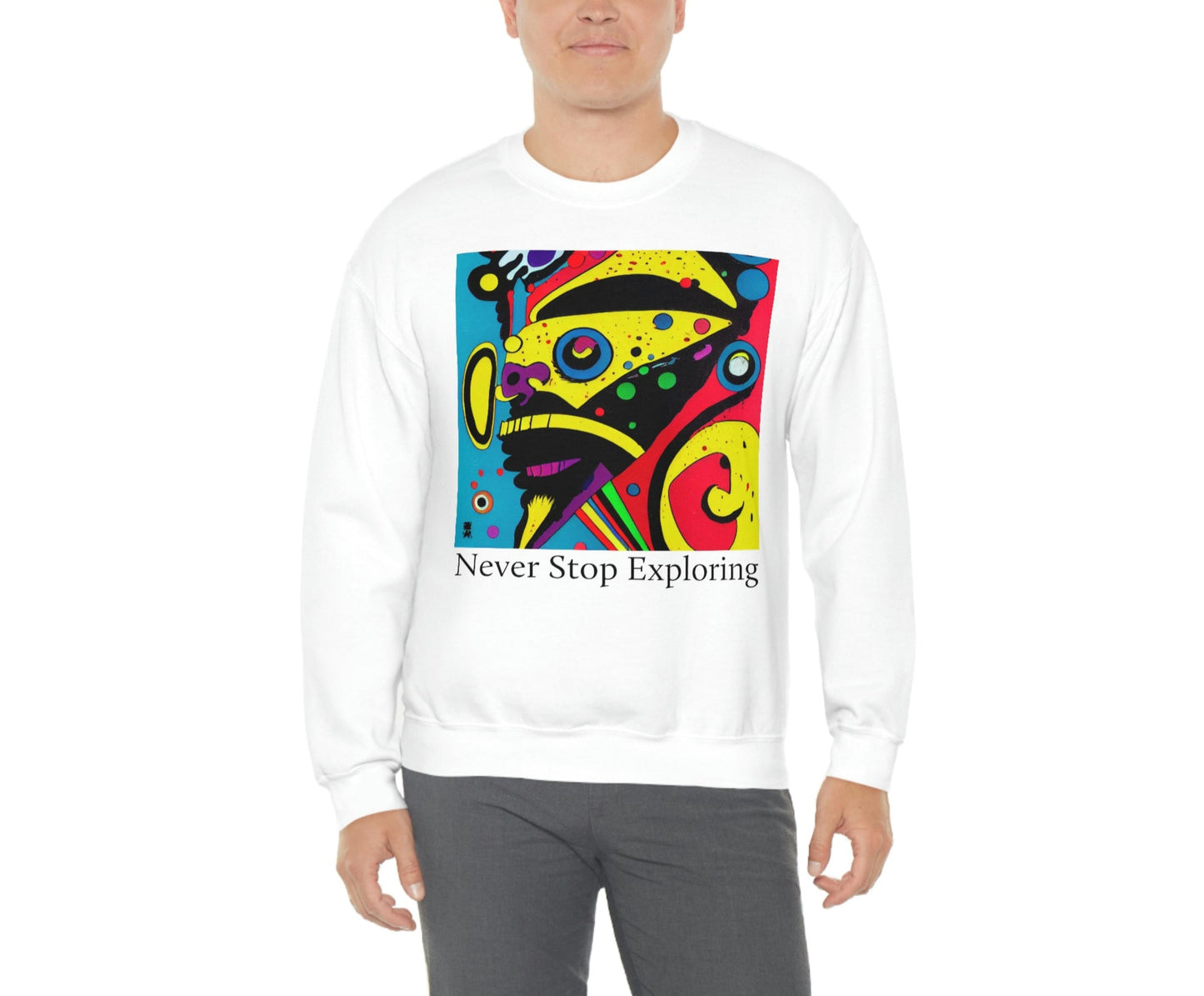Never Stop Exploring. Original Art. Unisex Heavy Blend Crewneck Sweatshirt.