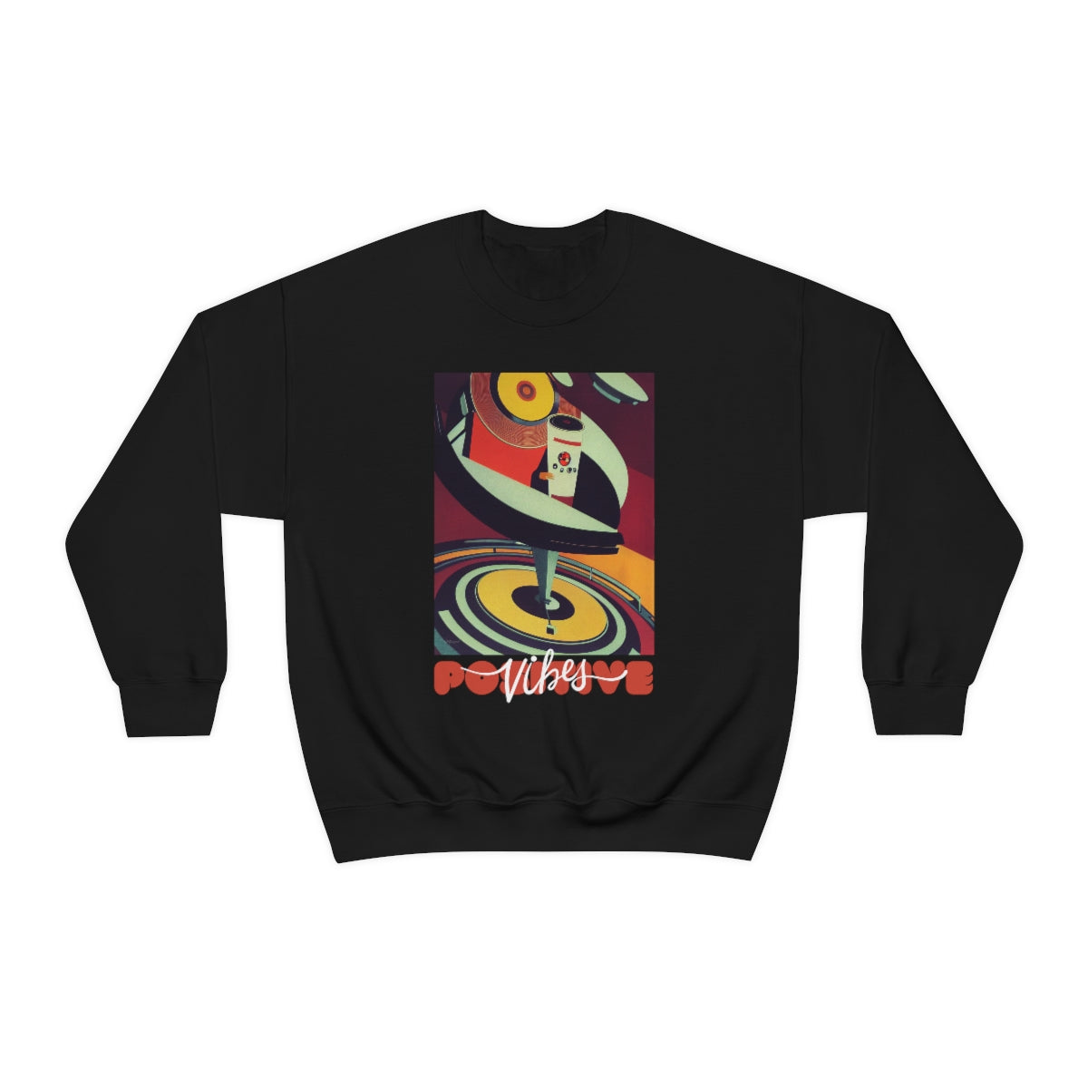 Positive Vibes - Retro Vinyl Music Records Original Art. Unisex Heavy Blend Crewneck Sweatshirt.