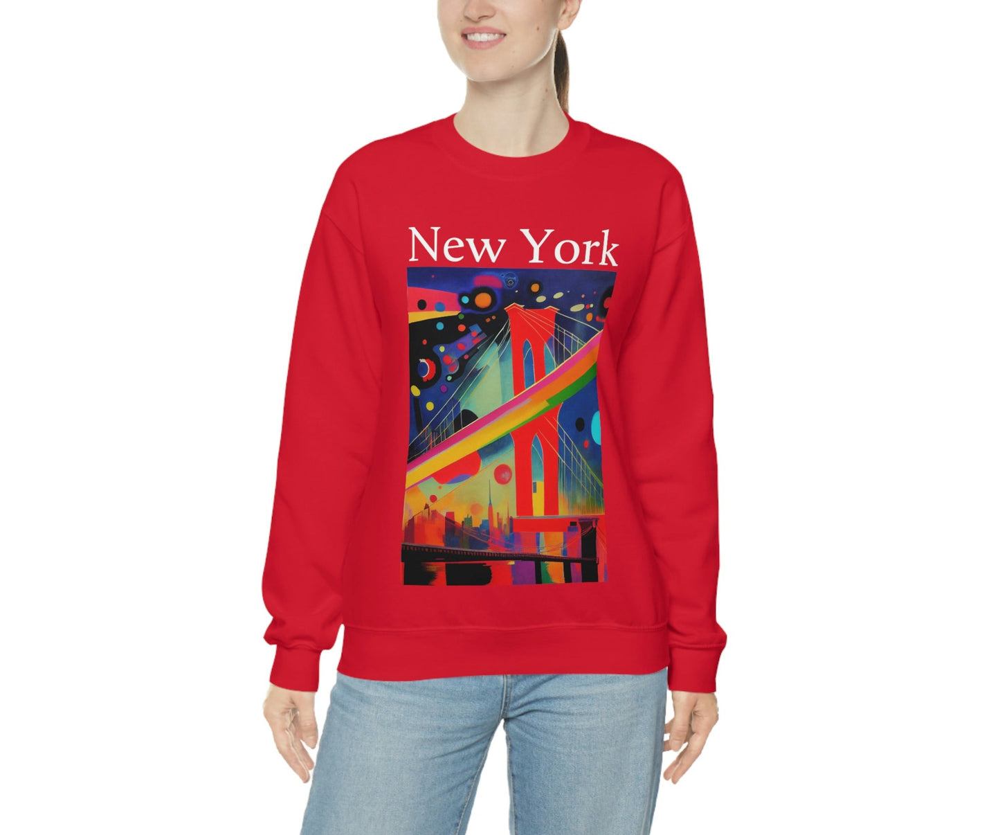 Colorful Night at The Brooklyn Bridge, New York City. Original Art. Unisex Heavy Blend Crewneck Sweatshirt.