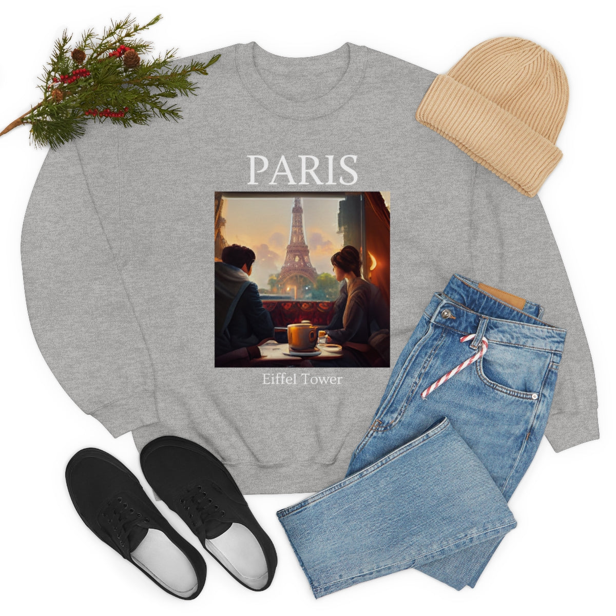 Coffee At Eiffel Tower In Paris - Original Art. Unisex Heavy Blend Crewneck Sweatshirt.
