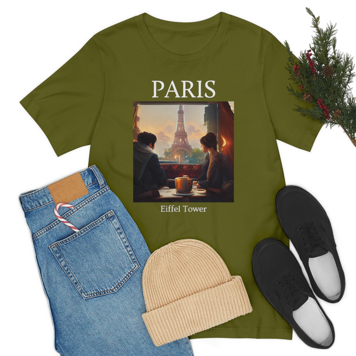 Coffee At Eiffel Tower In Paris - Original Art. Unisex Jersey Short Sleeve Tee.