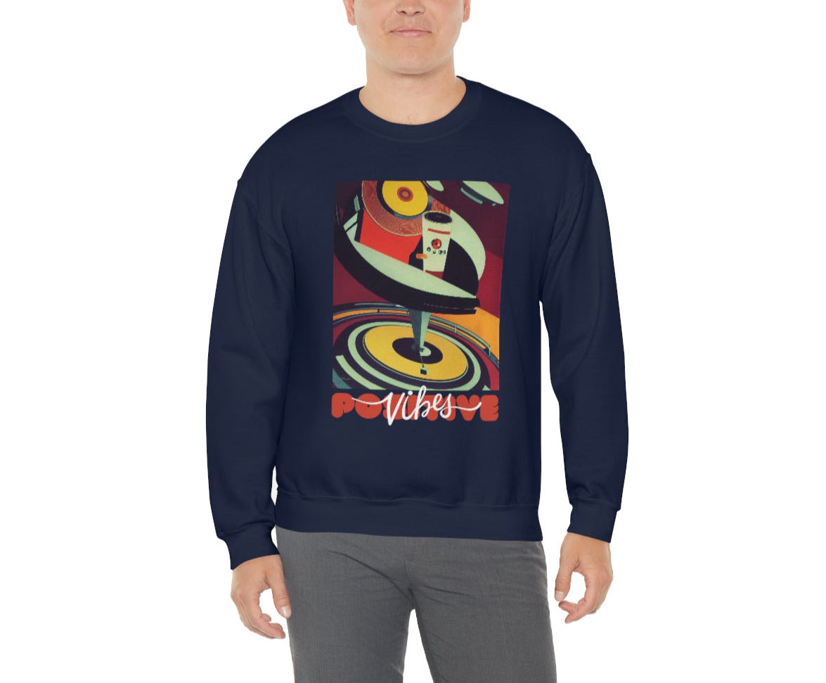 Positive Vibes - Retro Vinyl Music Records Original Art. Unisex Heavy Blend Crewneck Sweatshirt.
