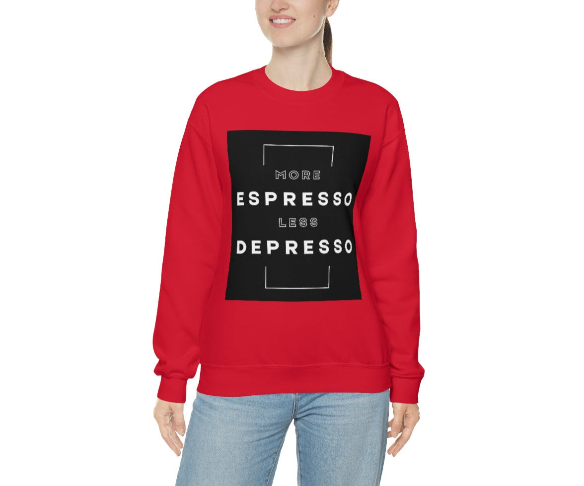 More Espresso Less Depresso. Unisex Heavy Blend Crewneck Sweatshirt.