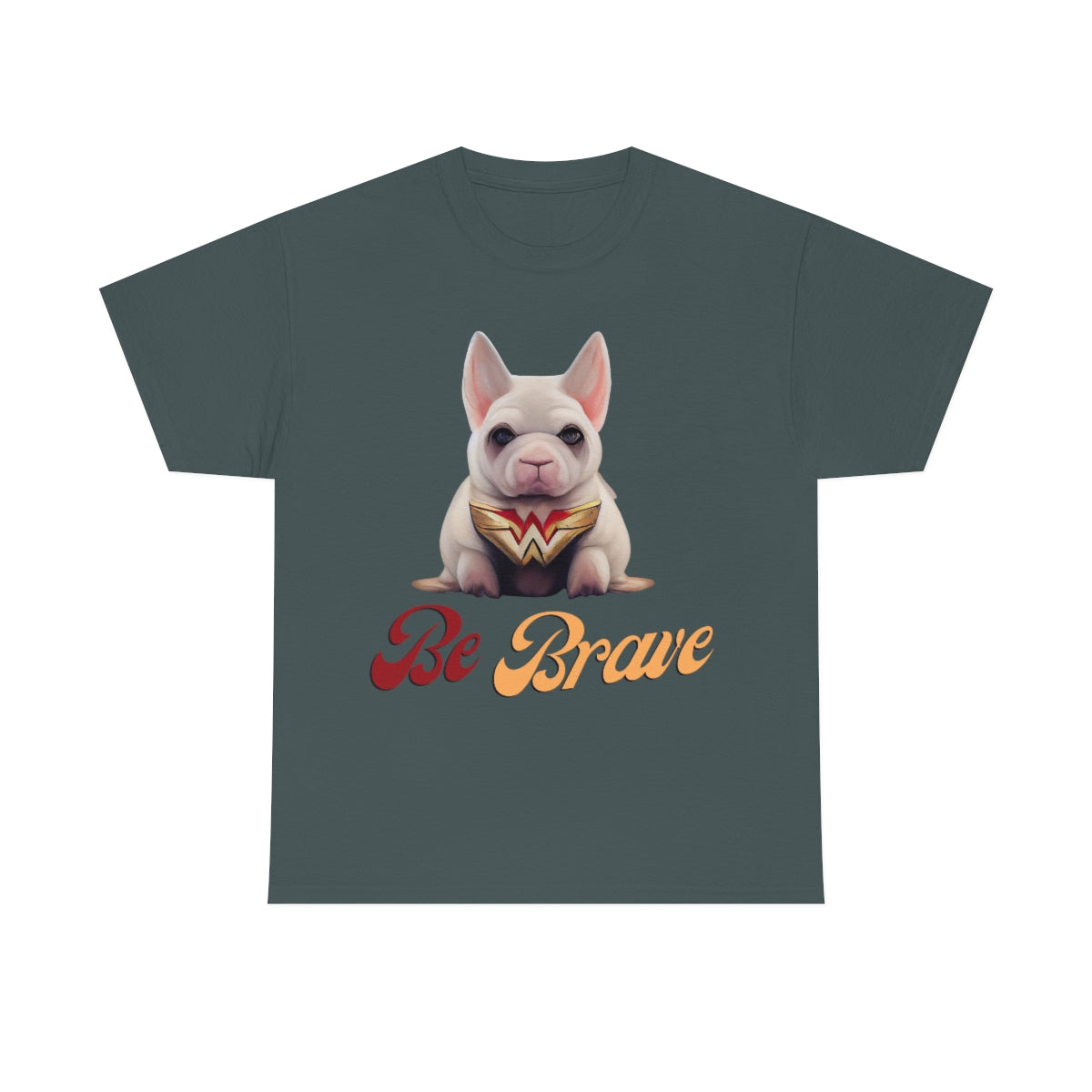 Superhero French Bulldog Calls For Bravery. Unisex Heavy Cotton Tee.