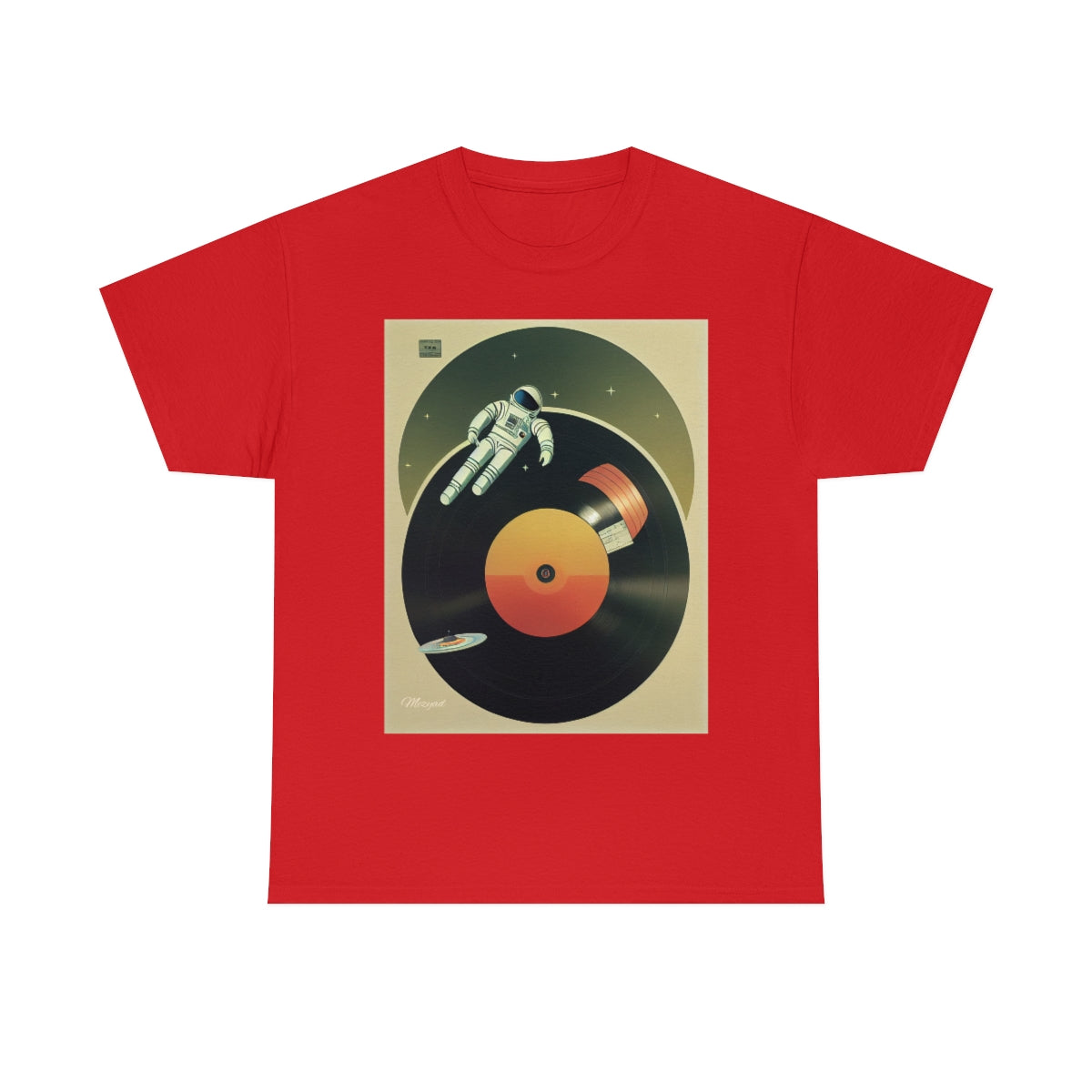 Astronaut Engraving Retro Music on a Vinyl. Original Artwork. Unisex Heavy Cotton Tee.