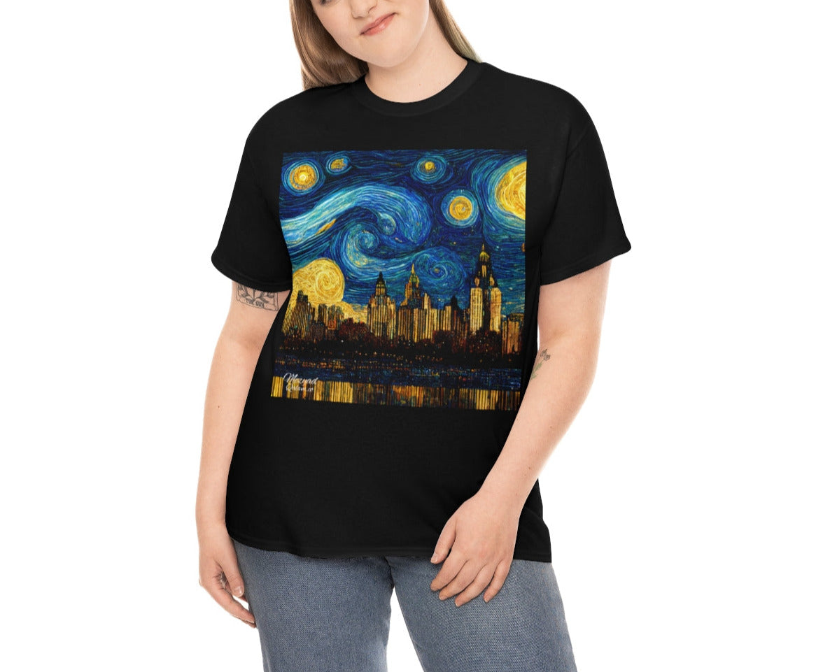 New York City and the Hudson River. Original Art. Unisex Heavy Cotton Tee.